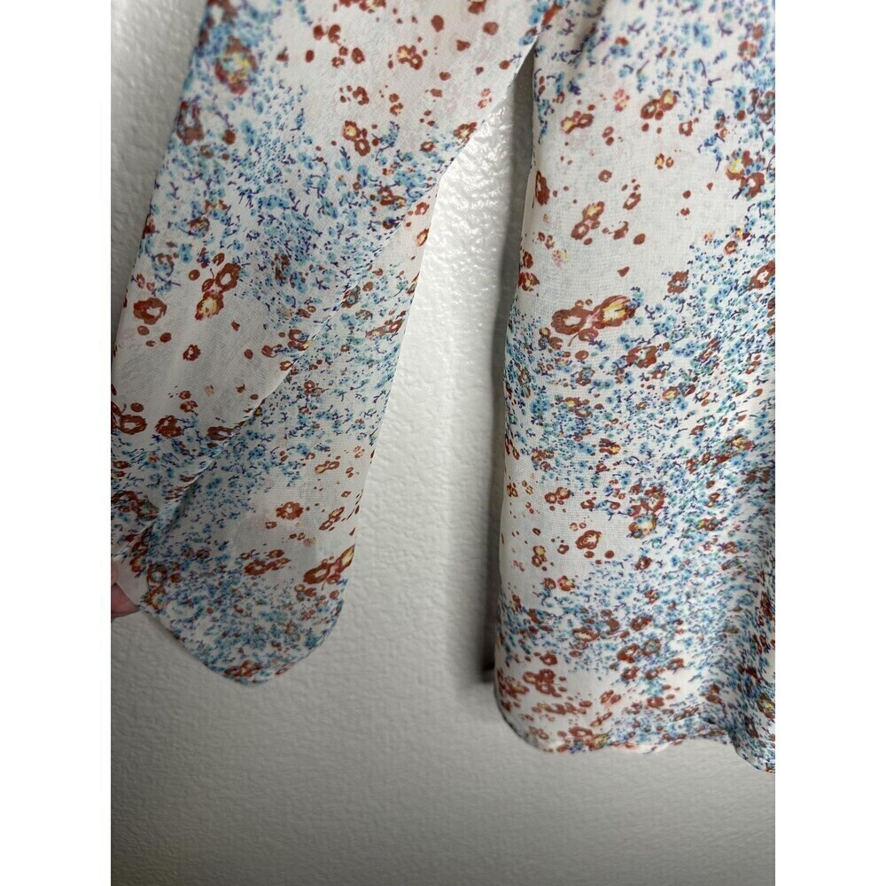Pins and Needles Shirt Womens Medium White Floral Sheer Button Front V Neck Boho - Picture 3 of 7